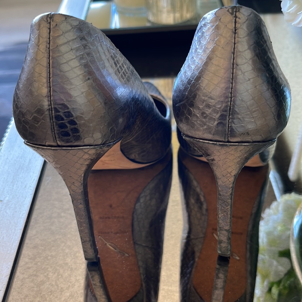 Brian Atwood Gunmetal Python Embossed Leather Poi… - image 3